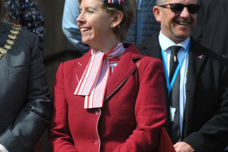 Dame Andrea Jenkyns  MP for Morley and Outwood dressed for St George's Day parade.