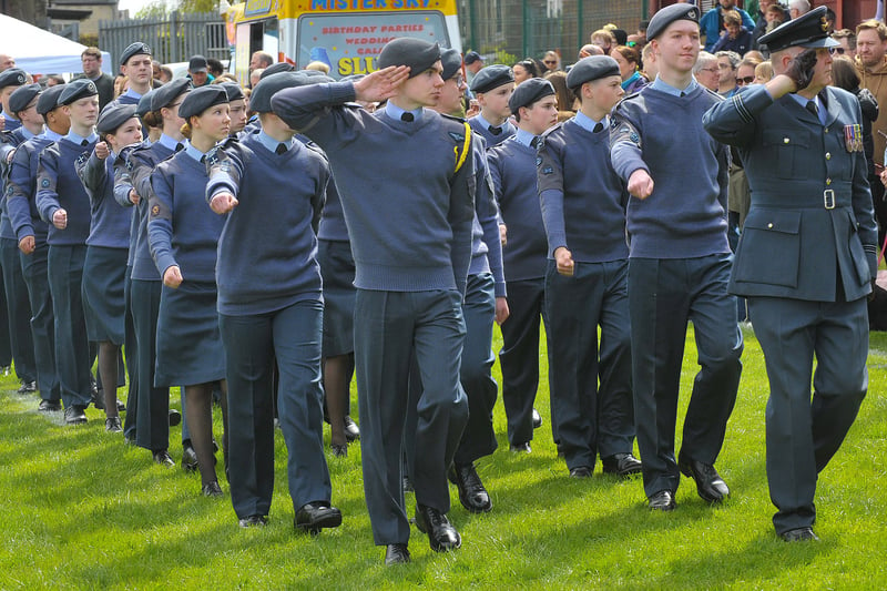 The cadets take the salute at Morley Rugby ground.