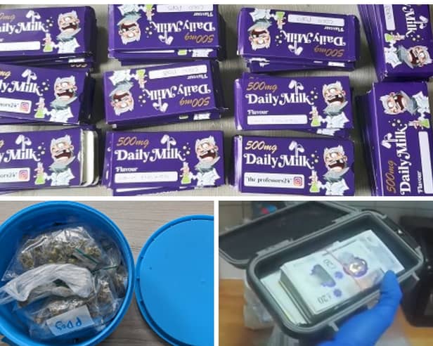 Police seize 'Daily Milk' cannabis-laced chocolate, cannabis in a Roses box and tin of cash in Doncaster raid.