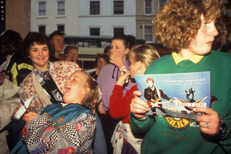 Fans waiting for Chesney Hawkes outside the Odeon in May 1991 