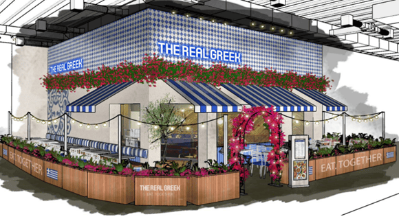 An illustration of what The Real Greek will look like in Meadowhall Shopping Centre, Sheffield.