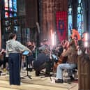 Paradox Orchestra rehearsing at Sheffield Cathedral, ahead of two charity concerts in May and July playing the songs of Pink Floyd and Fleetwood Mac.