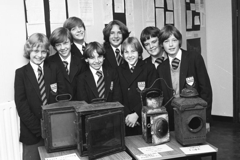 Well they were certainly in touch with the past.
Shiney Row School pupils were pictured with old railway lamps they collected for their winning project in the Wearside Trail competition in August 1981.