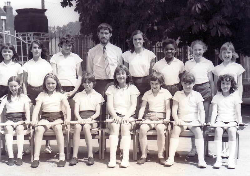 Carterknowle Junior School rounders team, with Mr P. Selby, manager, in 1971