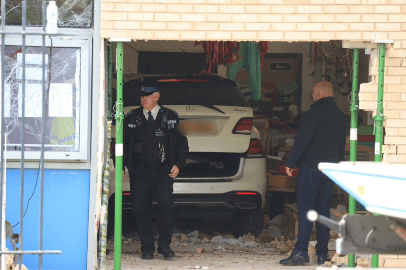 A car crashed through the classroom wall of an Everton primary school. 