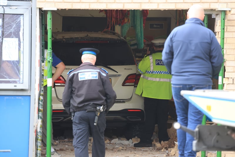 A car crashed through the classroom wall of an Everton primary school.