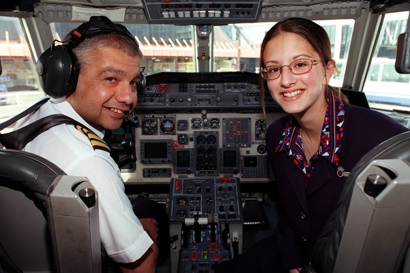 Captain  Dave Gani,  a pilot for British Regional Airlines, is at the controls of a Jetstream 41  aircraft, heading for Southampton. He is  served by  his daughter Laura who  became one of the cabin crew. It was part of the 'Take your daughter to work day' in April 1999.