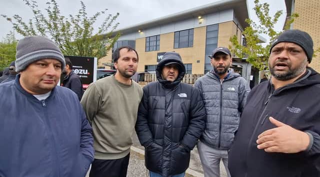 Five Veezu drivers who attended the protest outside the app company's offices. Drivers spoke with reporters from the Sheffield Star, BBC and ITV.