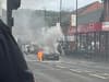 Shocking photo shows car ablaze during rush hour traffic in Sheffield as firefighters close major road