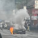 A car fire in Hillsborough, Sheffield, has caused travel mayhem.