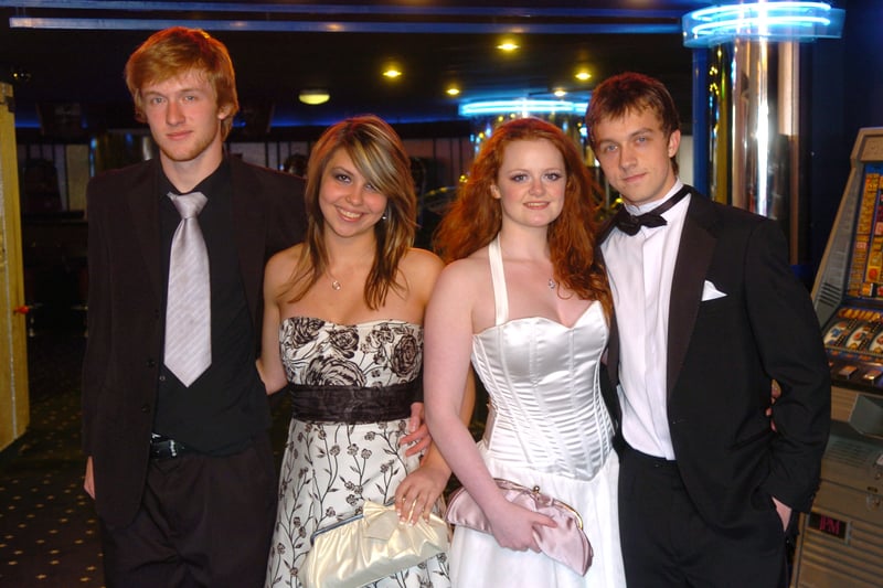 Lytham St Annes High School Prom  / leavers ball at Blackpool Pleasure Beach. L-R are Nick Kay, Heidi Quine, Lucie Sumner and Lucas Curnow.