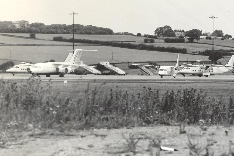 Grounded Capital Airlines aircraft on the tarmac in June 1990.