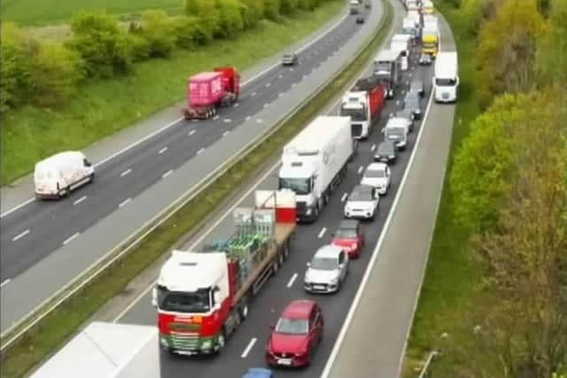 Traffic on the A1(M) southbound following a major crash on Wednesday morning