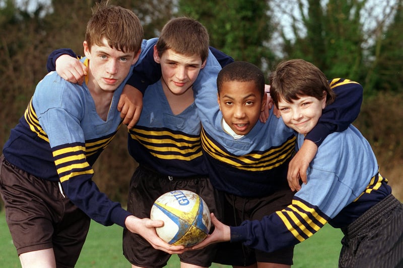 School rugby players, from left, Robert Gidman, Steven Wood, Jermain Ogunbiyi and Tony Leatham. Pictured in December 1999.