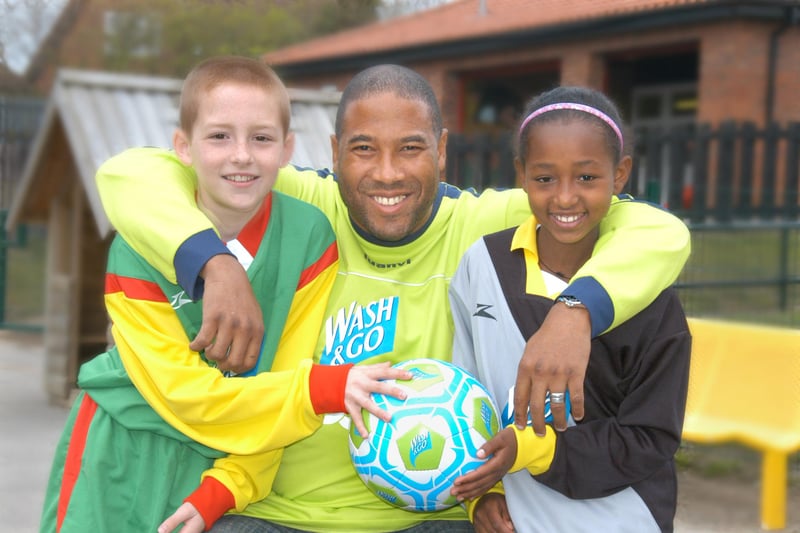 John Barnes was the star attraction when he hosted a football shirt swap at Lambton Primary School in April 2008.
Luke Stevenson and Banchlamak Habtamu Melese joined him for the photo.