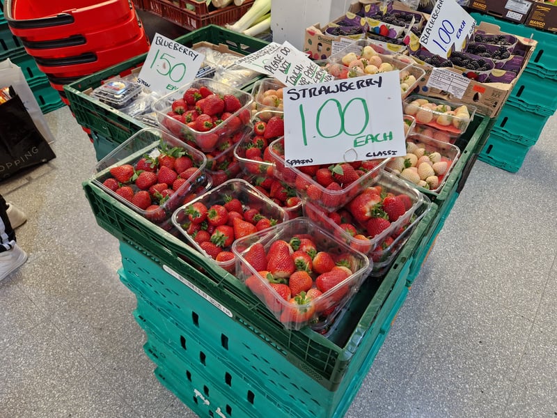 Strawberries, priced £1 per punnet, were among the best sellers at Tracy's Quality Fruit & Veg