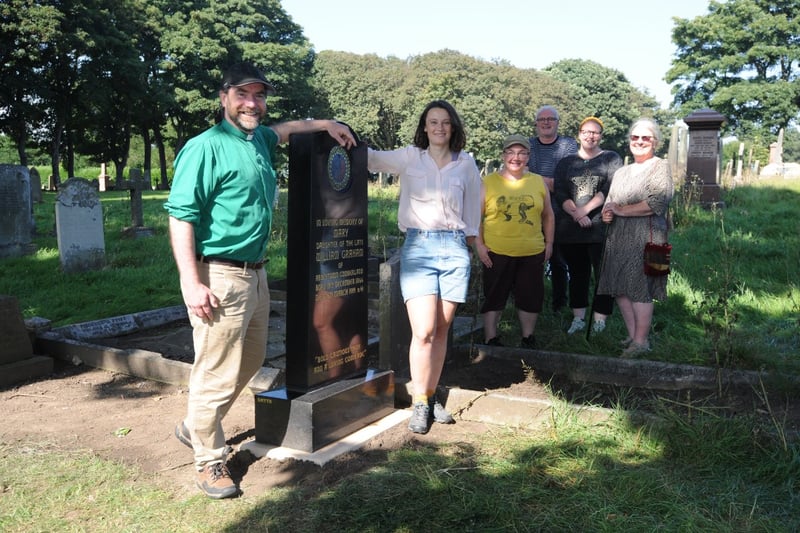 The restored headstone to Wearside radical activist "Mary" was in the headlines in September 2021.
Standing by it were Rev Chris Howson, ceramic artist Mary Watson, with Friends of Sunderland Cemeteries, Stephanie Smith, Zoe Heslop, Allan Tutty and Jean Spence.