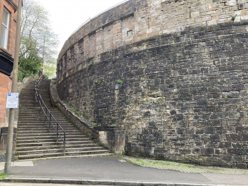 The sixty steps at Kelvinside Terrace are currently at risk - both the wall and steps are rare examples of the structural work of the renowned architect Alexander 'Greek' Thomson. Despite recent restoration works, the masonry continues to decay, it remains at risk. 