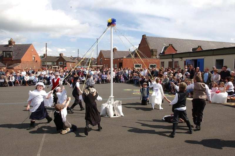 There was a huge crowd for the Maypole dancing at Hetton Lyons Primary School in May 2005.