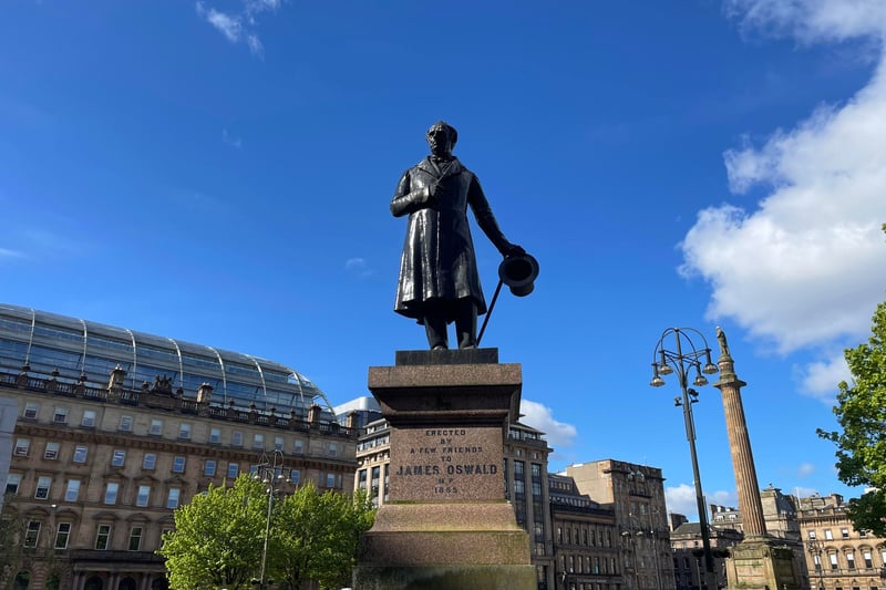James Oswald was one of the first Glasgow MPS to the reformed parliament in 1831. The statue was unveiled in 1856 in Charing Cross, with Marochetti's statue being moved to George Square in 1875. 