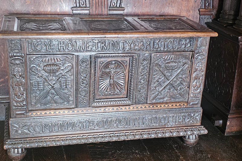 The intricate details of the wooden chest in the Great Oak Room such as crosses, Jesus and chalice suggest it was linked to Christian practices. 