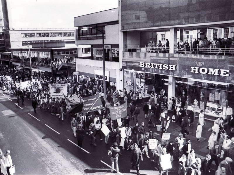 The May Day Rally march passing along Haymarket, Sheffield, on May 1, 1982