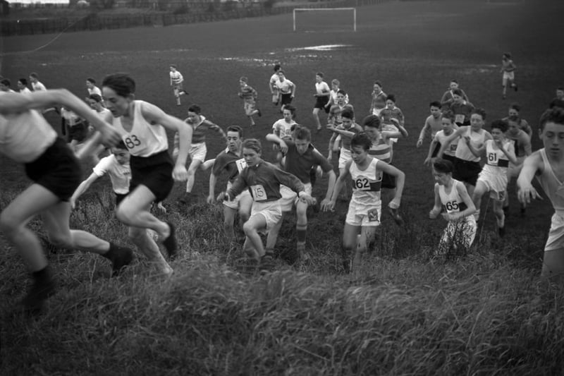 Cross country running. Here's the scene during a two and a half mile boys run at Seaburn in 1960.