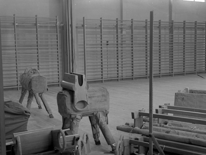 The climbing walls, vaulting horse were a test of agility - but was there anyone who could manage the climbing ropes?
Here's the gym at Thorney Close Secondary Modern School in February 1953.