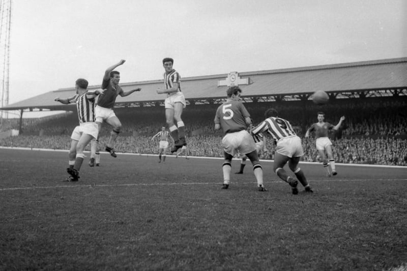 Heading for goal in an October 1963 clash with Plymouth Argyle.