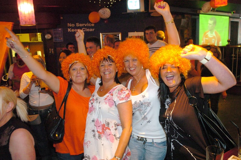 Blackpool fans watching the Blackpool v Yeovile play-off final match at Cahoots bar in Blackpool. L-R are Karen Turner, Sarah Coates, Cheryl Hagen and Yvonne Singer