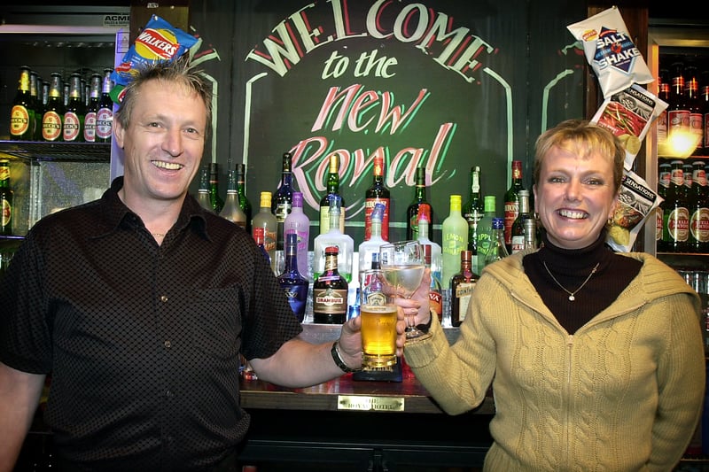 The sign says it all-the new licensees at The Royal pub on Marton Drive in Blackpool, Rendal and Tanya Boyd, toast their success