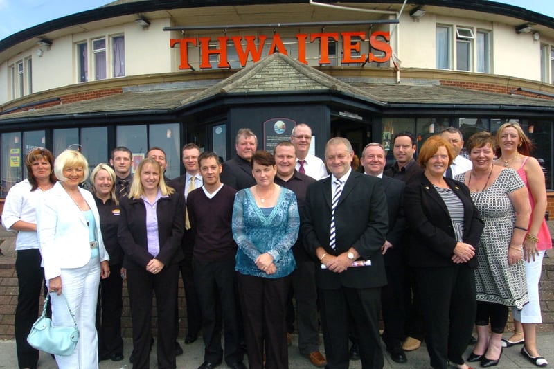 Managers from all Blackpool Thwaites pubs celebrate the 200th Birthday of Thwaites at The Gynn pub in Blackpool