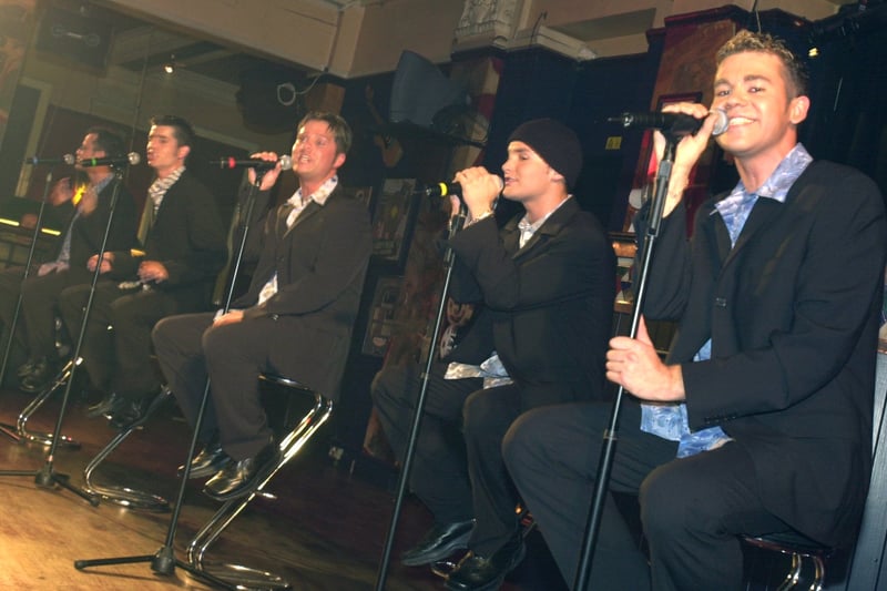 The latest boy band Force Five in action at the Star pub, Blackpool Pleasure Beach