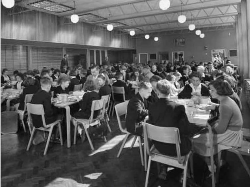 Dining room at Bradfield Secondary School, Kirk Edge Road, Worrall, 1957. Photo:  Picture Sheffield 