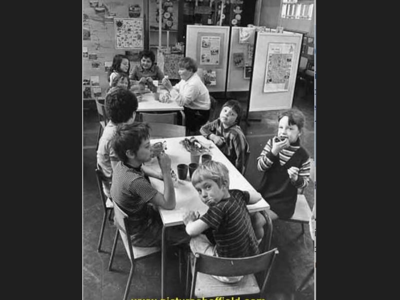 Lunch time at Carbrook County School, Attercliffe Common. Photo:  Sheffield Newspapers