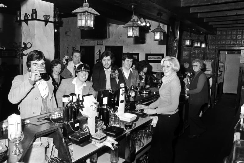 Customers inside The Highwayman lounge bar at St Andrew Square bus station, January 1978.