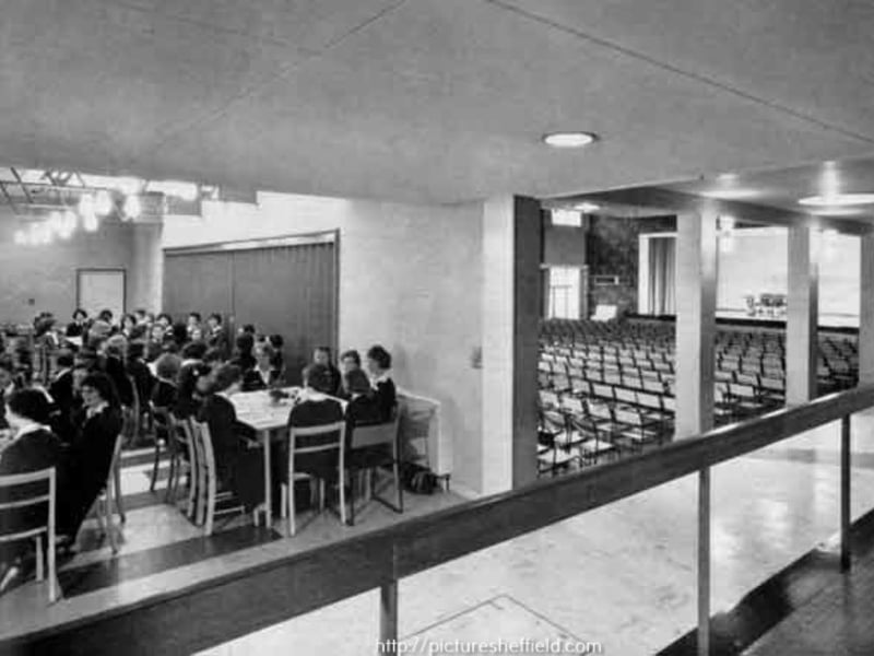 Dining hall and assembly hall, Newfield Secondary School for Girls, Lees Hall Road in  1961. Photo: Picture Sheffield