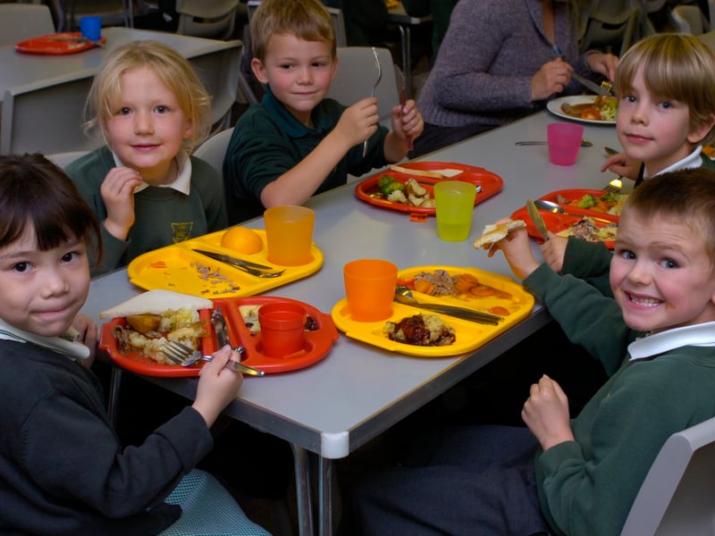 Totley All Saints Primary School tuck into their food as part of a Roast Dinner Day