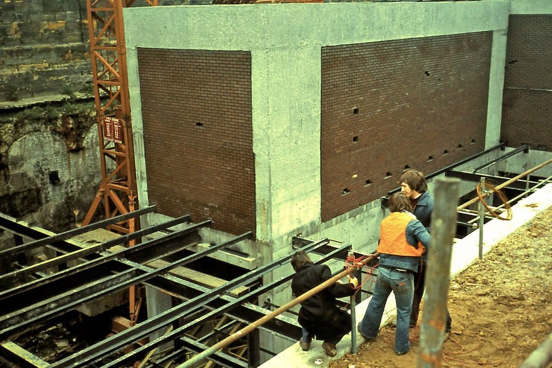 Site of main concourse, Northern Line escalators construction - 1974.