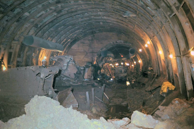 Liverpool Central Wirral Line Loop tunnel and platform under construction - 1974. 
