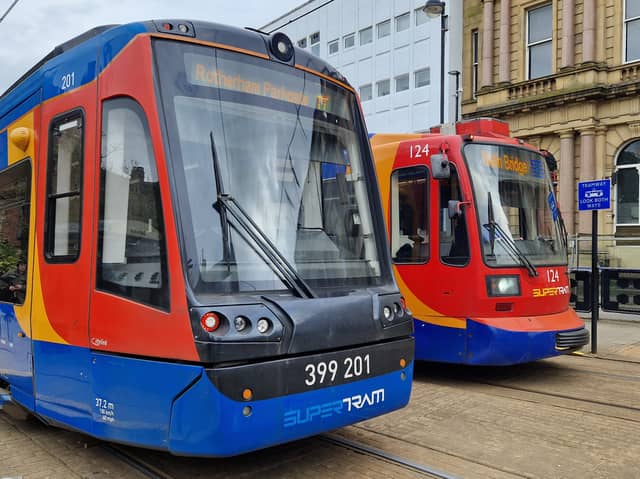 A tram-train, left, and a tram at Cathedral tram stop. The mayor is seeking views on where to extend the network to.