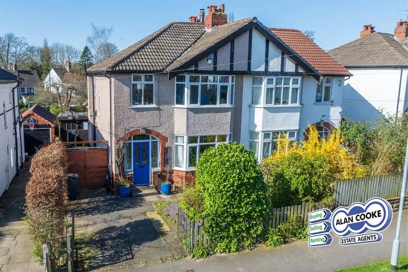 A semi-detached three-bedroom home with an eye-catching blue door is on the market for £415,000. It's listed with Alan Cook Estate Agents LTD.