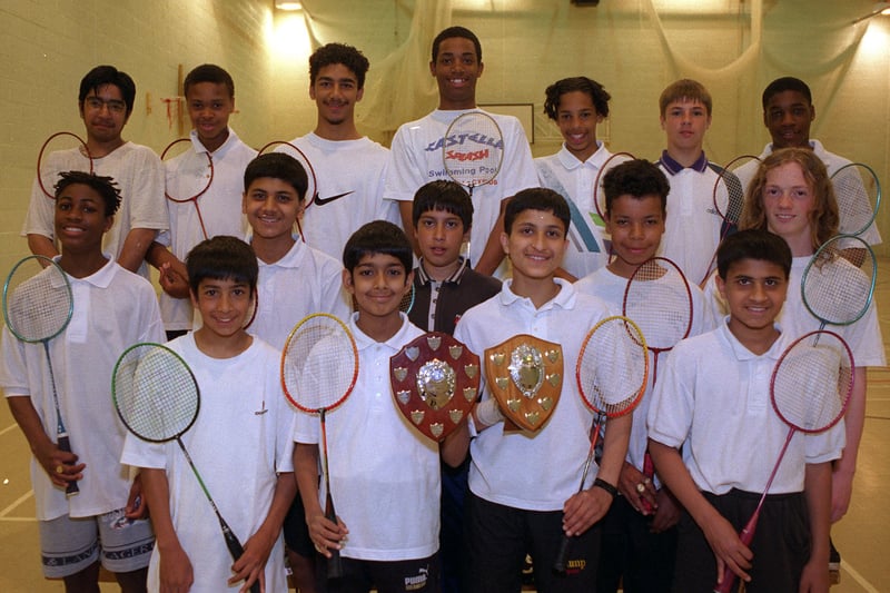 The school's U-13s , U-14sand U-15s badminton squads pictured in  June 1997. Back row, from left, are Yasir Fariq, Cabrenie Brown, Anthony Lennon, Leon Hercules, Clint Paterson, Lee O'Flaherty and Lathon Maynard. Middle row, from left, are Leslie Riggon, Irfan Azem, Arim Mahmood, Wesley Bell, and John Kind. Front row, from left, are Fesel Fariq, Junaid Sahibzada, Aftab Hussain, Mohammed Zeshan
