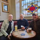 Steve Davis, left arrived at the Hallamshire House pub, Crookes, Sheffield, and chatted with locals as well as playing music. Photo: Thornbridge Brewery