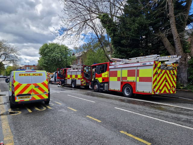 Residents were taken to hospital after a fire at a house on Ecclesall Road, which was closed for three hours. Picture shows fire engines at the scene. Picture: David Kessen, National World