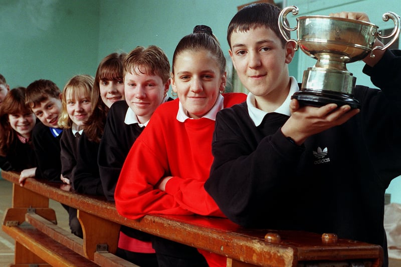 Pupils were celebrating winning the Leeds West swimming trophy in February 1998. Pictured, from left, are Ashley Spink, Kelly Pollard, Andrew Bell, Adele Wardman, Michelle Smirthwaite, Neil Moorby, Krystal Potter and Wesley King.