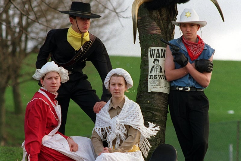 Pupils rehearse for a Cowboy theme review in February 1998. Pictured, from left, are Jemma Jackson, Sam Thornton, Sarah Goodyear and Alan Hudson. 