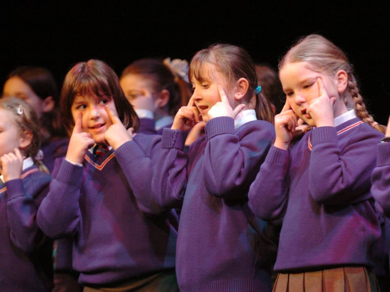 Children from Westcliff Primary school rehearsing their appearance in the Schools Alive concert at Blackpool Grand Theatre.