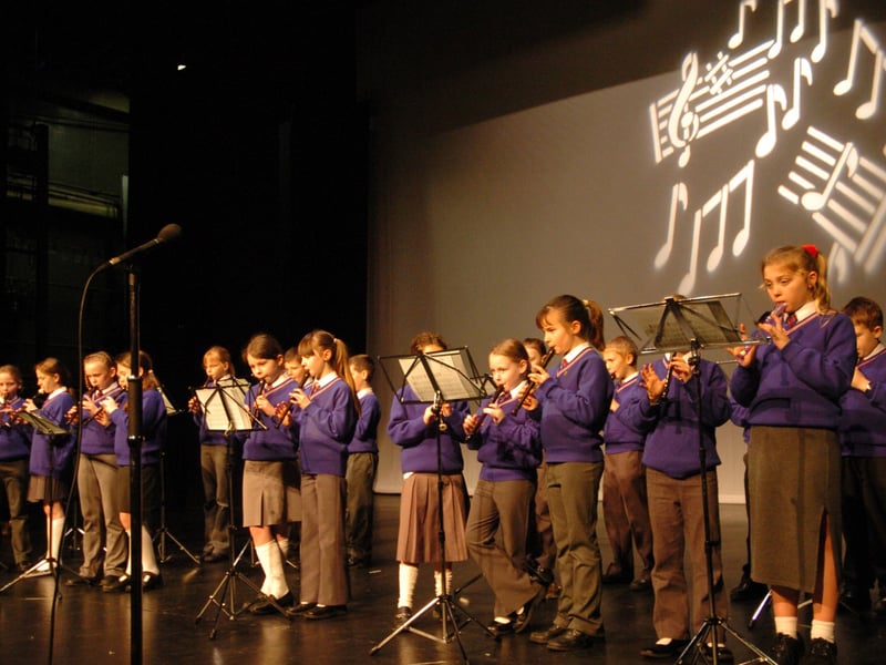 Children from Westcliff Primary school rehearsing their appearance in the Schools Alive concert at Blackpool Grand Theatre