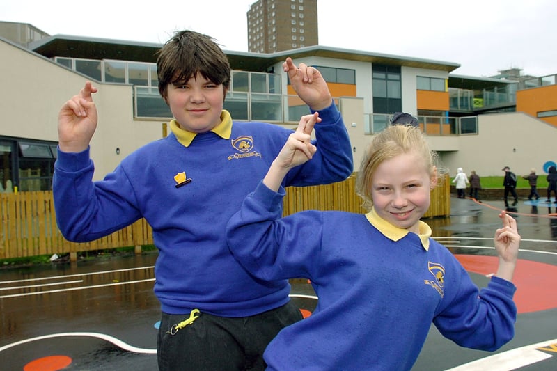 Devonshire Primary School (Blackpool) pupils crossing their fingers for the architecture award. Pictured are James Porter (11) and Sophie Clarke (10).